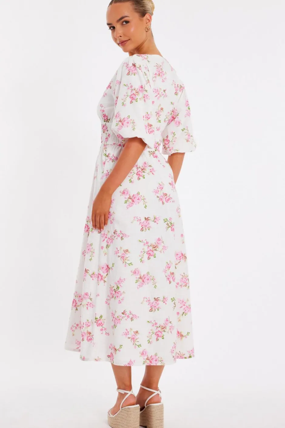 Quiz Pink Floral V-Neck Midi Dress Best