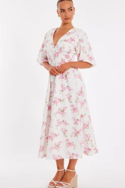 Quiz Pink Floral V-Neck Midi Dress Best