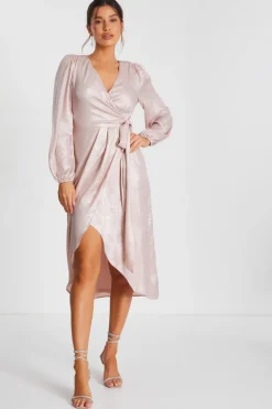 Quiz Pink Foil Wrap Midi Dress Hot