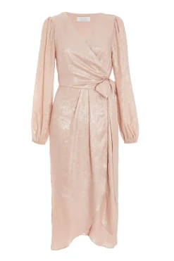 Quiz Pink Foil Wrap Midi Dress Hot
