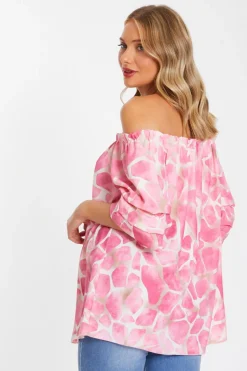 Quiz Pink Giraffe Print Bardot Top Online