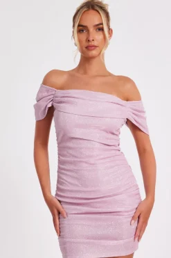 Quiz Pink Glitter Bardot Mini Dress Discount