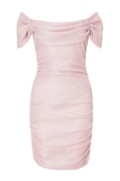 Quiz Pink Glitter Bardot Mini Dress Discount
