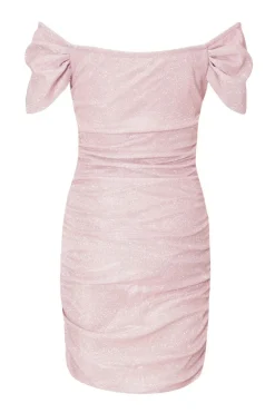 Quiz Pink Glitter Bardot Mini Dress Discount