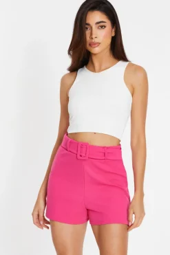 Quiz Pink High Waisted Belted Shorts Discount