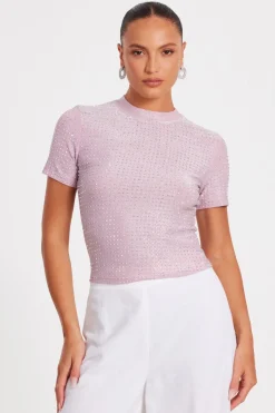 Quiz Pink Knit Embellished Top Discount