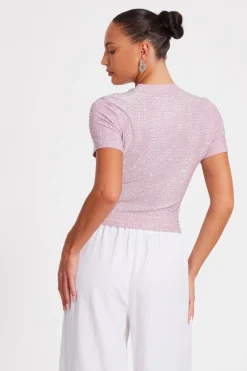 Quiz Pink Knit Embellished Top Discount