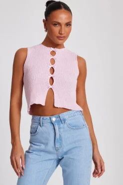 Quiz Knit Mini Bow Top Pink Clearance