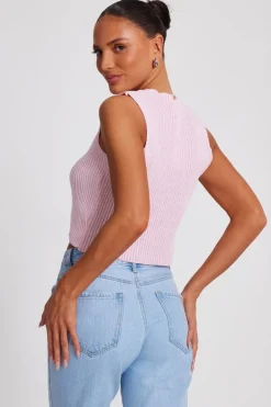 Quiz Knit Mini Bow Top Pink Clearance