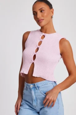 Quiz Knit Mini Bow Top Pink Clearance