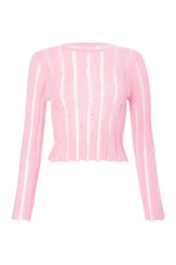Quiz Knitted Diamante Jumper Pink Clearance