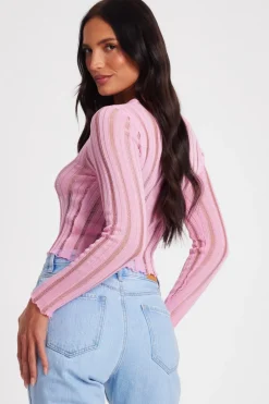 Quiz Knitted Diamante Jumper Pink Clearance
