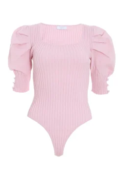 Quiz Knitted Puff Sleeve Bodysuit Pink
