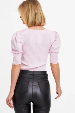 Quiz Knitted Puff Sleeve Bodysuit Pink