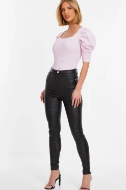Quiz Knitted Puff Sleeve Bodysuit Pink