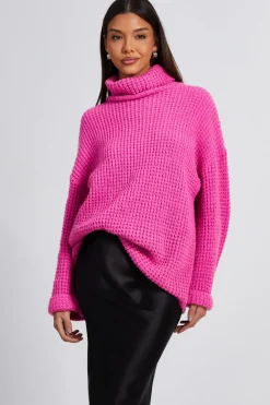 Quiz Knitted Roll Neck Jumper Pink Outlet