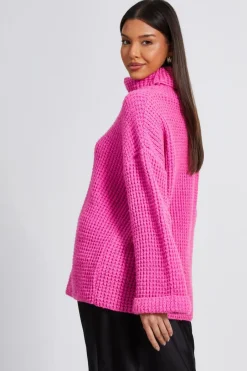 Quiz Knitted Roll Neck Jumper Pink Outlet