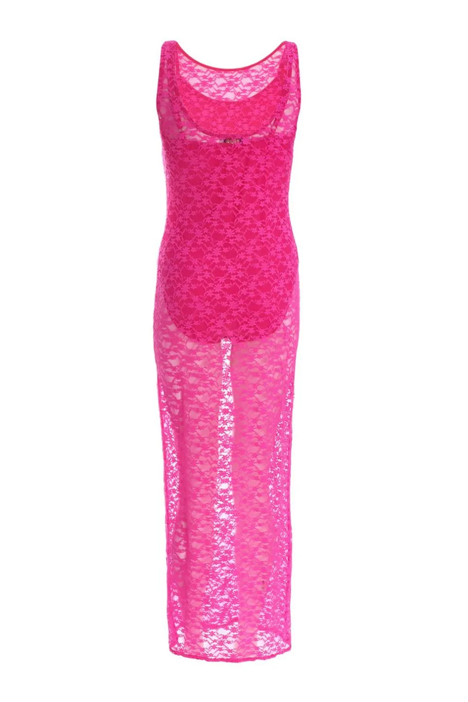 Quiz Pink Lace Mesh Midaxi Dress