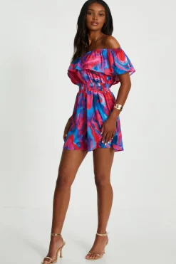 Quiz Pink Marble Print Bardot Playsuit Discount