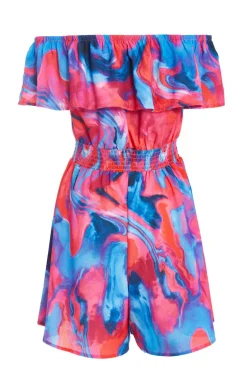 Quiz Pink Marble Print Bardot Playsuit Discount