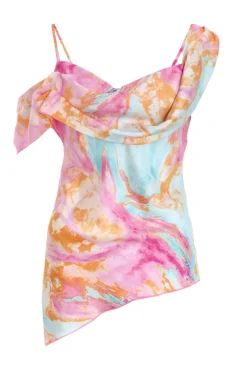Quiz Pink Marble Print Satin Asymmetric Top Discount
