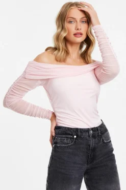 Quiz Pink Mesh Bardot Top Sale