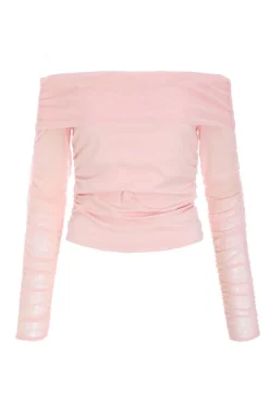 Quiz Pink Mesh Bardot Top Sale