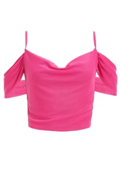 Quiz Pink Mesh Drop Shoulder Crop Top New