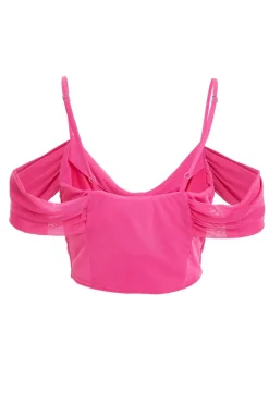 Quiz Pink Mesh Drop Shoulder Crop Top New