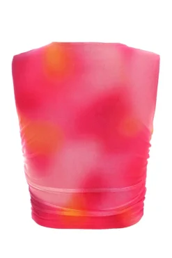 Quiz Pink Mesh Ombre Print Crop Top Clearance
