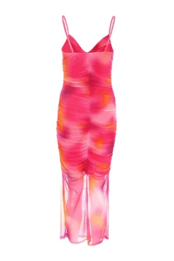 Quiz Pink Print Mesh Cowl Neck Midaxi Dress Discount