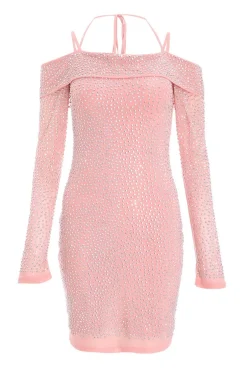 Quiz Pink Rhinestone Cold Shoulder Dress New