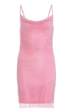 Quiz Pink Rhinestone Cowl Neck Dress Clearance