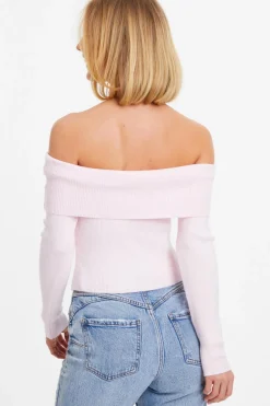 Quiz Pink Ribbed Bardot Jumper Light Pink Online