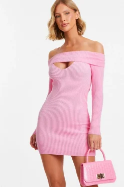 Quiz Pink Ribbed Knitted Mini Jumper Dress Online