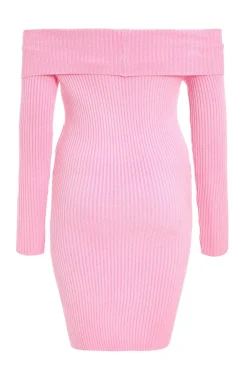 Quiz Pink Ribbed Knitted Mini Jumper Dress Online