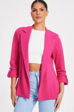 Quiz Ruched Sleeve Blazer Pink Online