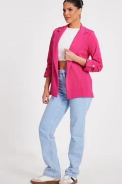Quiz Ruched Sleeve Blazer Pink Online