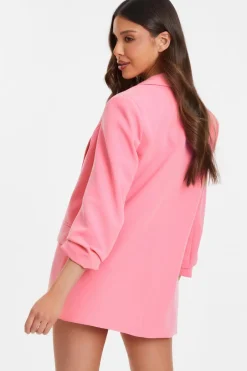 Quiz Ruched Sleeve Blazer Pink Discount