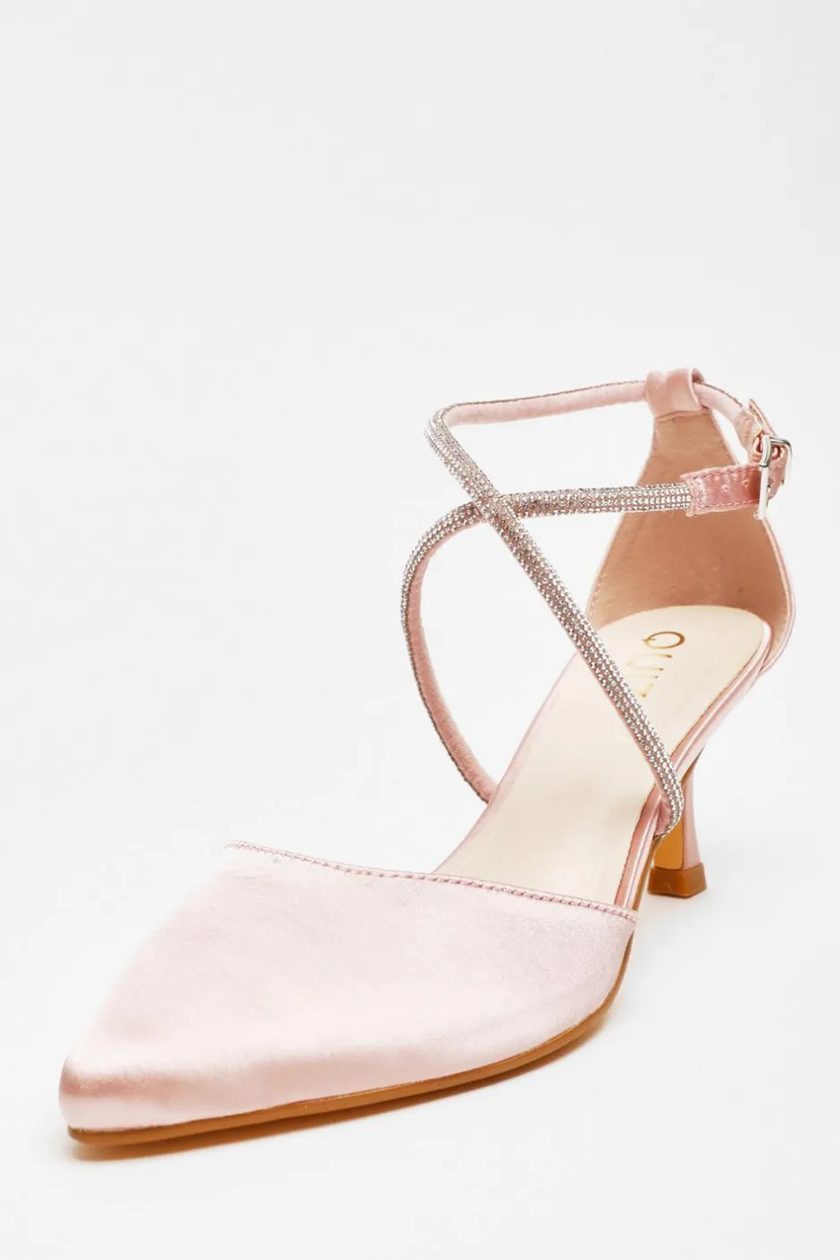 Quiz Satin Cross Strap Court Heels Pink Hot