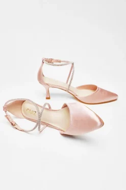 Quiz Satin Cross Strap Court Heels Pink Hot