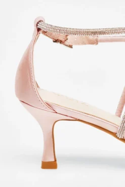 Quiz Satin Cross Strap Court Heels Pink Hot
