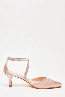 Quiz Satin Cross Strap Court Heels Pink Hot