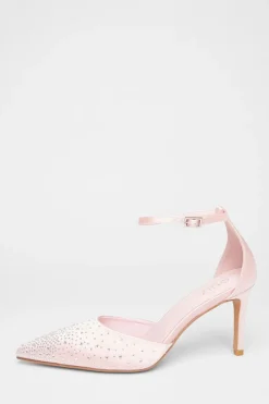 Quiz Satin Diamante Court Heels Pink Clearance
