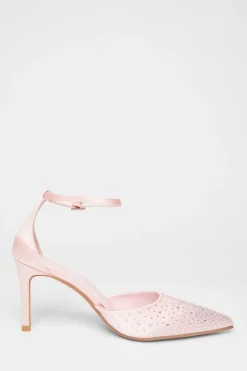 Quiz Satin Diamante Court Heels Pink Clearance