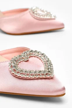 Quiz Pink Satin Diamante Heart Brooch Court Heels Best