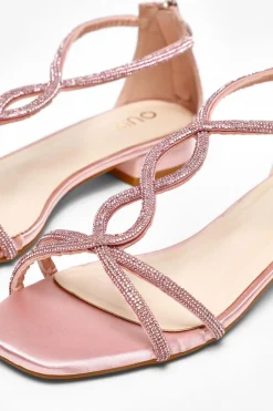 Quiz Satin Diamante T-Strap Flat Sandals Pink Clearance