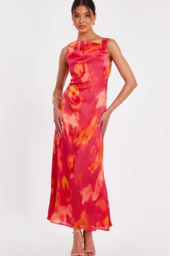 Quiz Pink Satin Marble Midaxi Dress New