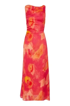 Quiz Pink Satin Marble Midaxi Dress New