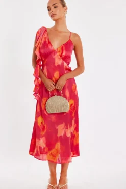 Quiz Pink Satin Marble Midi Dress Best
